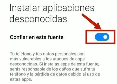 Habilite «Instalar aplicaciones desconocidas»